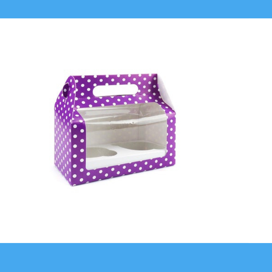 Gift Box with Handles Windowed  with Recycled Material -Purple or PolkaDot Color